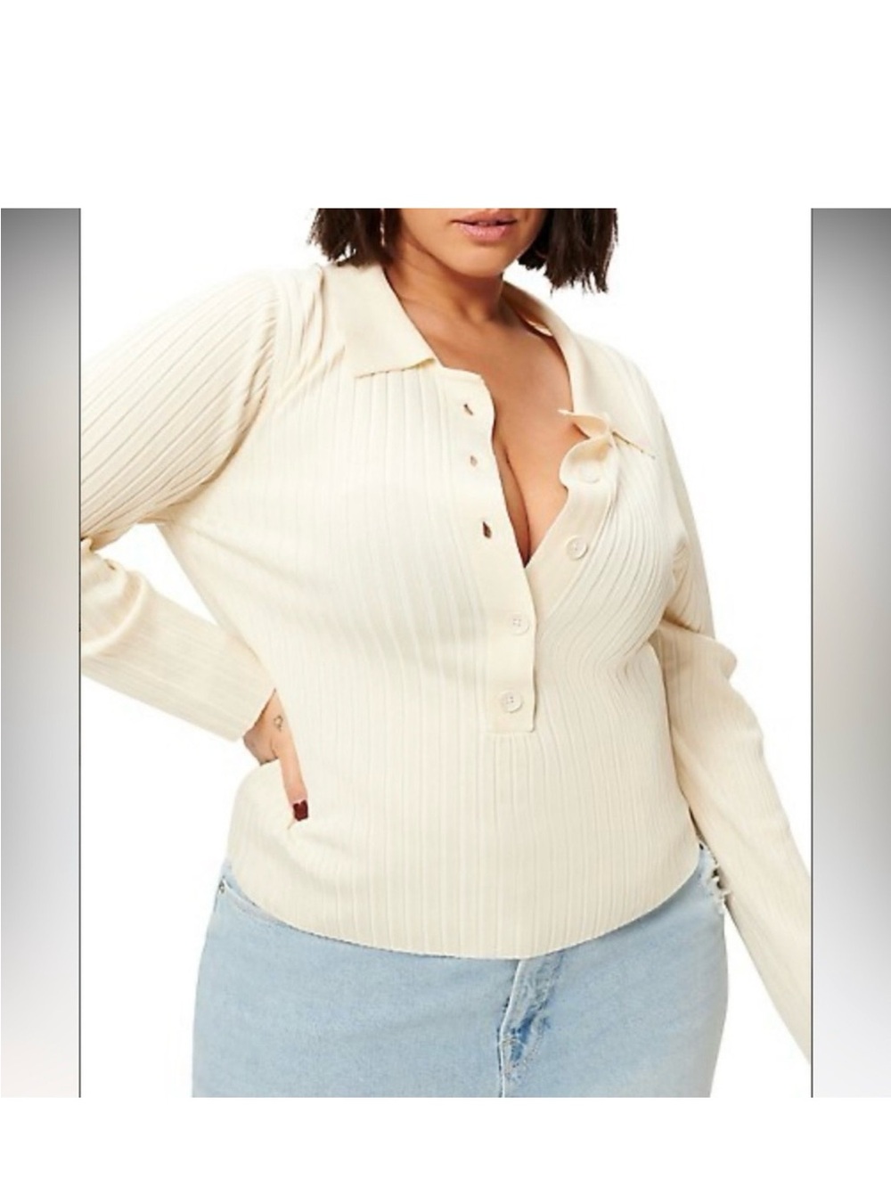 NWT Good American Cream Ribbed Sweater XL